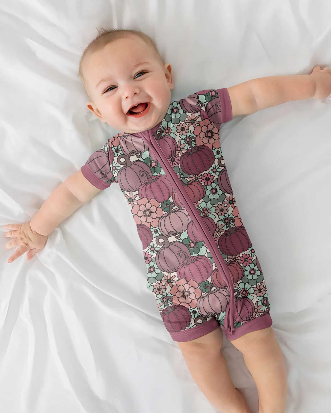 Retro Floral Pumpkin Patch Bamboo Shorty Zippy