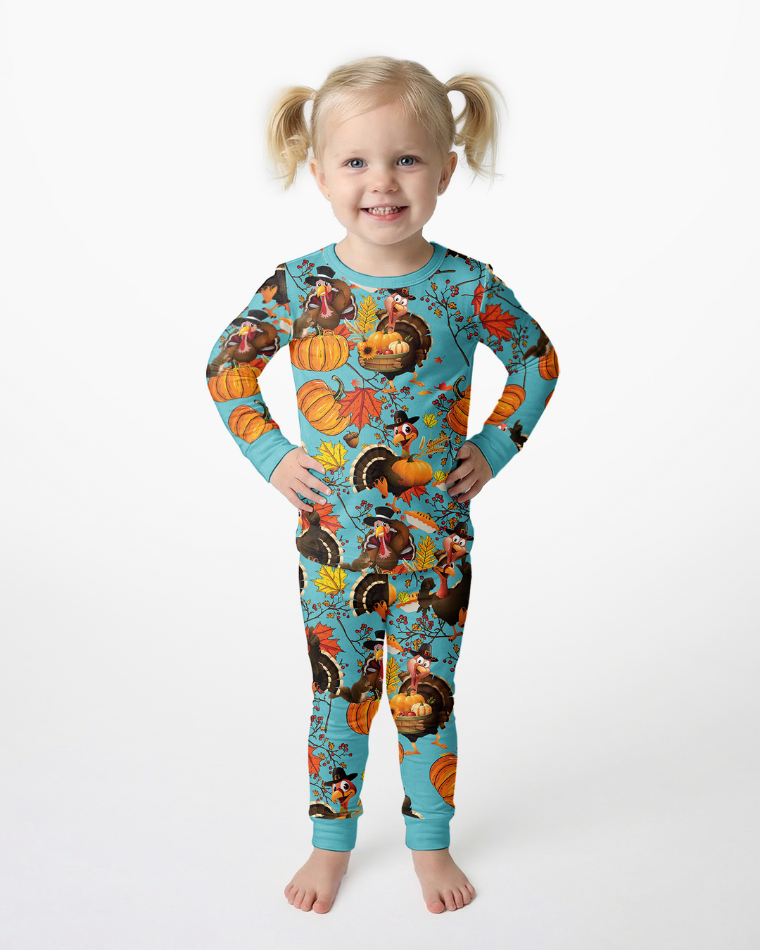 Autumn Turkey Chicken Bamboo Two Piece Long Sleeve Pajama Set