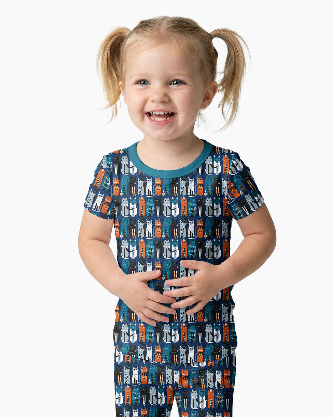 Retro Halloween Cat Bamboo Two Piece Short Sleeve Pajama Set