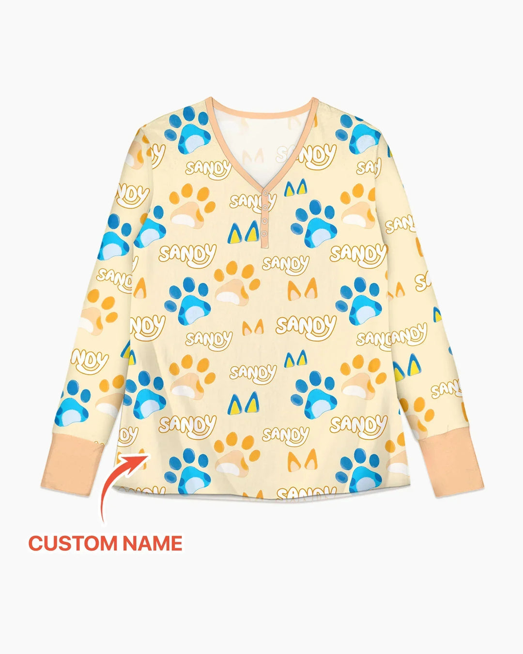 Benutzerdefinierter Name Lieblings-blaue Hunde-Familien-Pyjama-Set aus Bambus für Damen