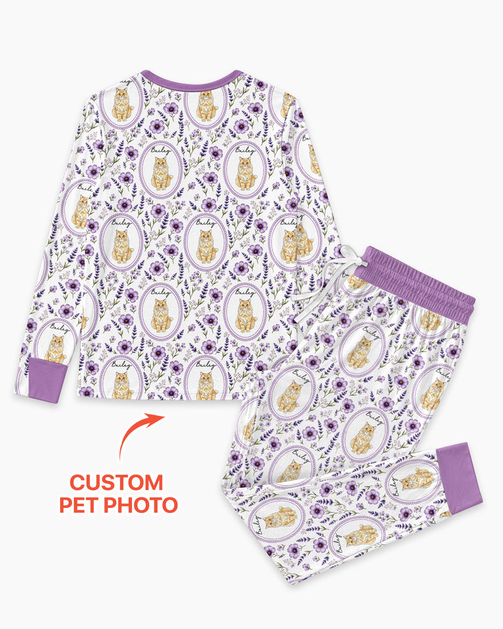 Custom Pet Photo Flower Garden Bamboo Women Pajama Set