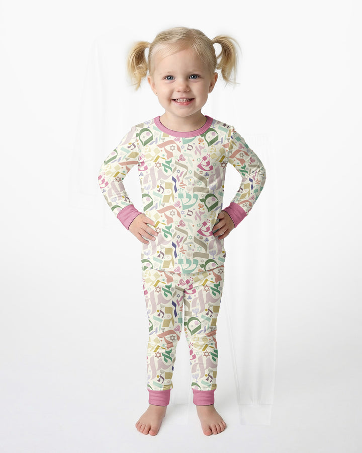 Hebrew Harmony Family Matching Bamboo Two Piece Long Sleeve Pajama Set