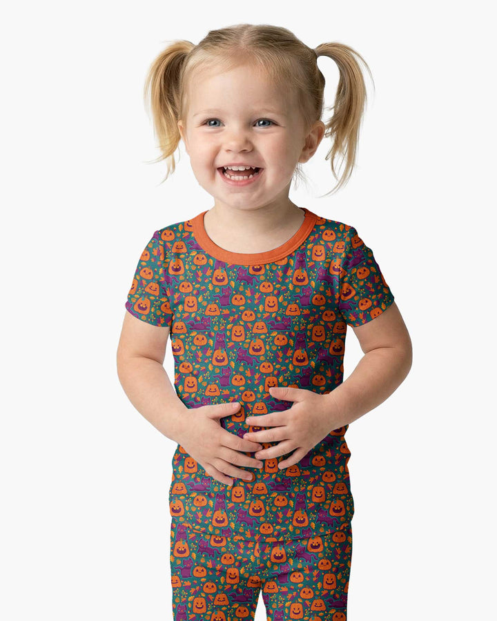 Cats and Pumpkins Bamboo Two Piece Short Sleeve Pajama Set