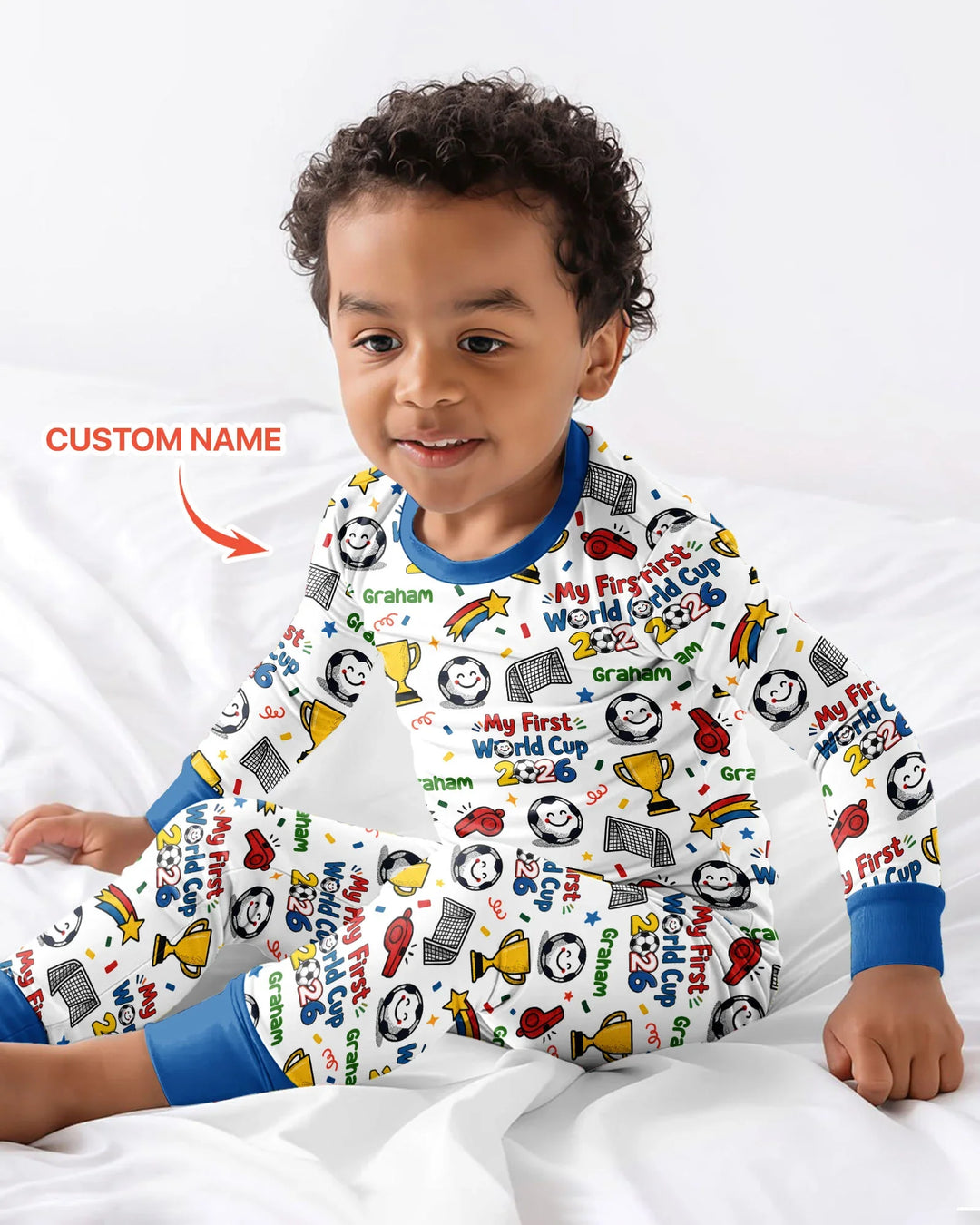 Custom Name My First Soccer Cup Bamboo Two Piece Long Sleeve Pajama Set