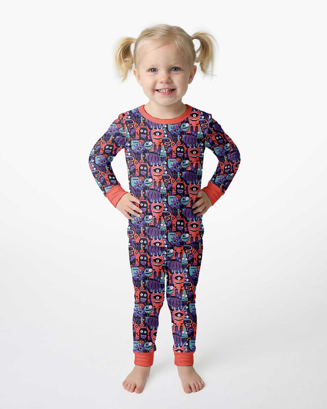 Halloween Multi Eyed Monsters Bamboo Two Piece Long Sleeve Pajama Set