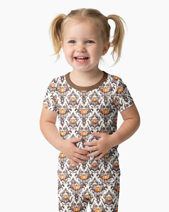 Pumpkin Toile Family Matching Bamboo Two Piece Short Sleeve Pajama Set