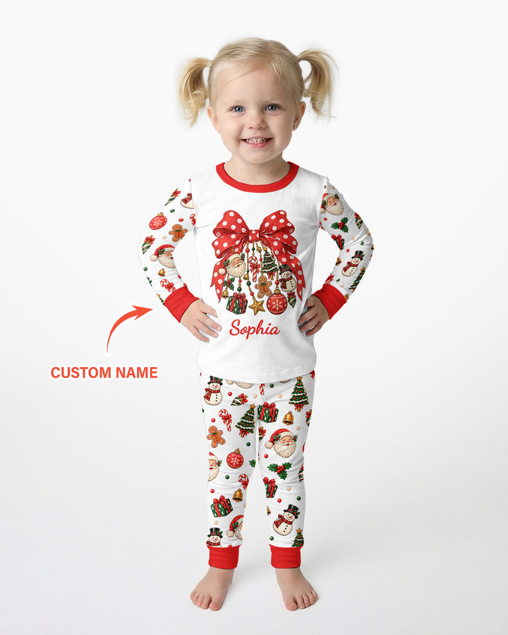 Custom Name Christmas The Bow Bamboo Two Piece Long Sleeve Pajama Set