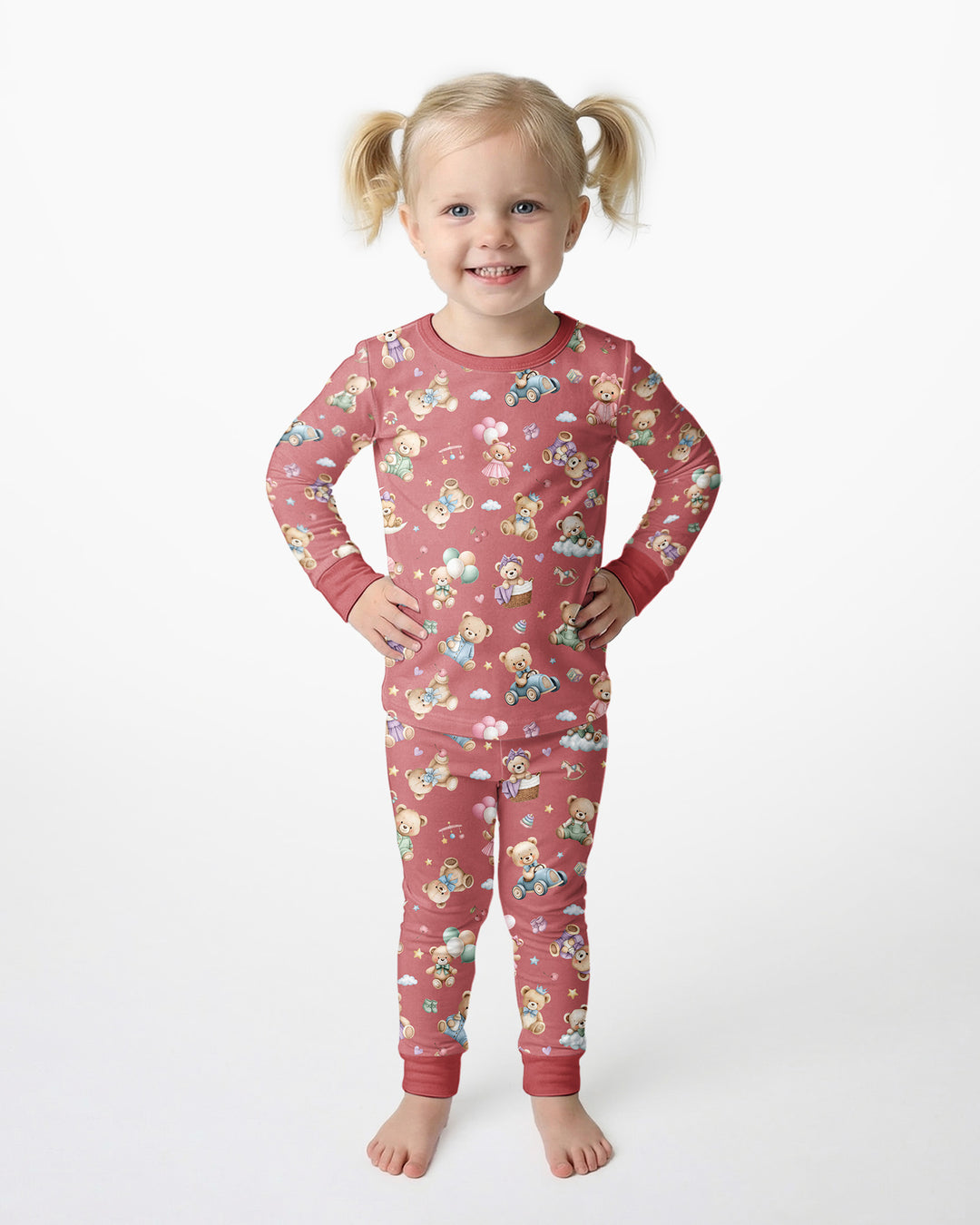 Kawaii Teddy Bamboo Two Piece Long Sleeve Pajama Set
