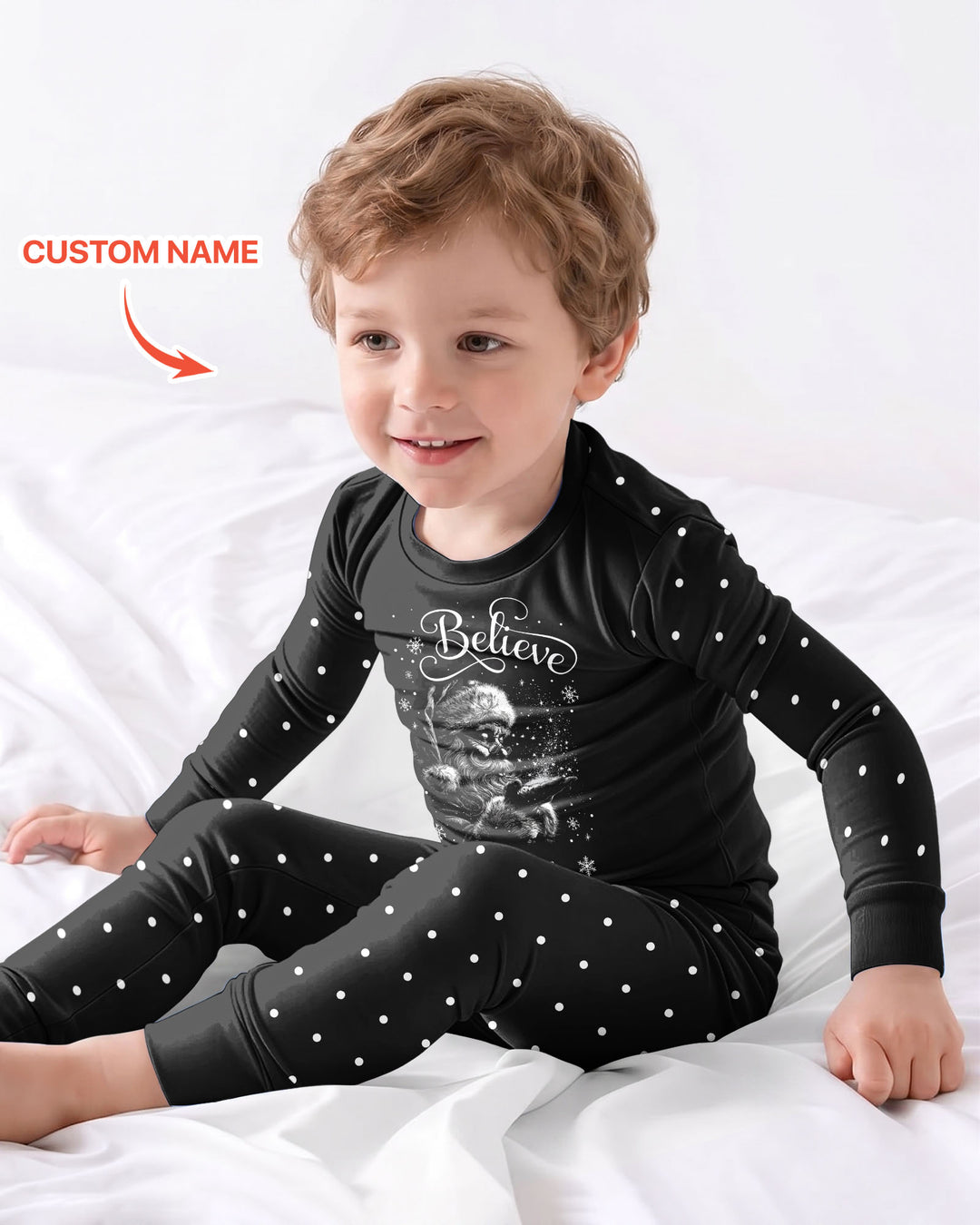 Custom Name Vintage Believe Santa Bamboo Two Piece Long Sleeve Pajama Set