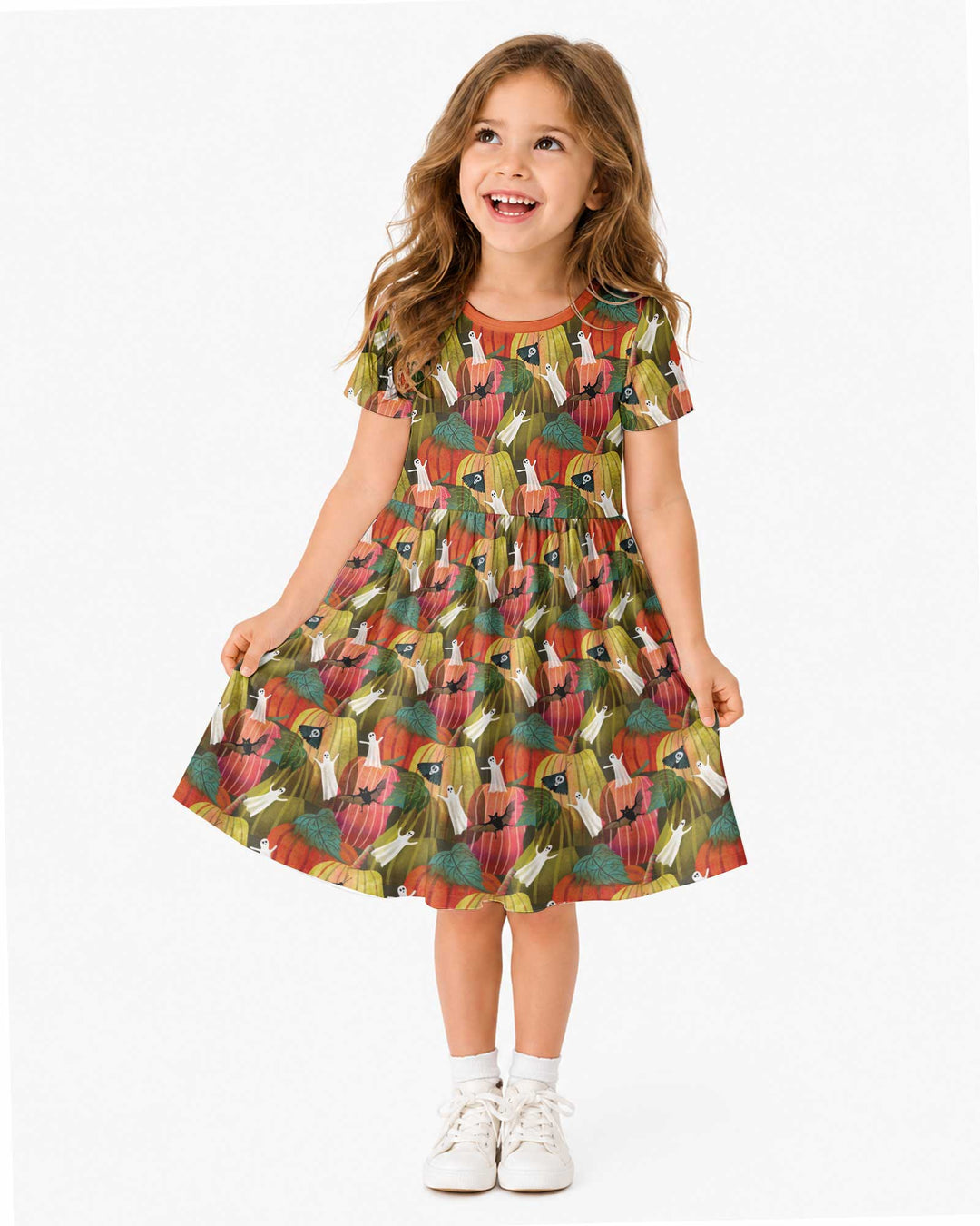 Big Pumpkin Field With Ghosts Bamboo Twirl Dress