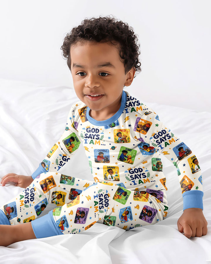 God Says I Am Black Boy Bamboo Two Piece Long Sleeve Pajama Set