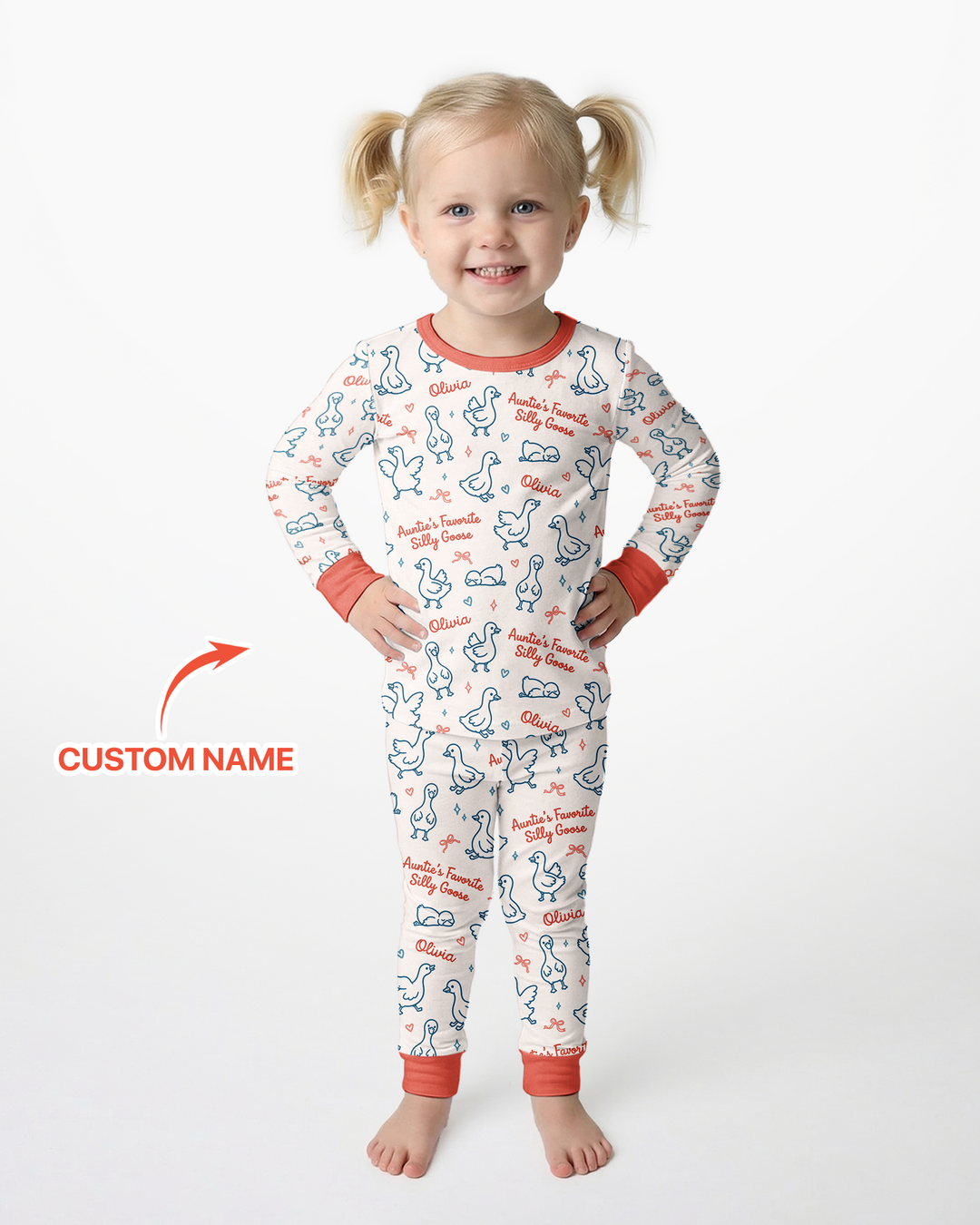 Custom Name Auntie's Favorite Silly Goose Bamboo Two Piece Long Sleeve Pajama Set