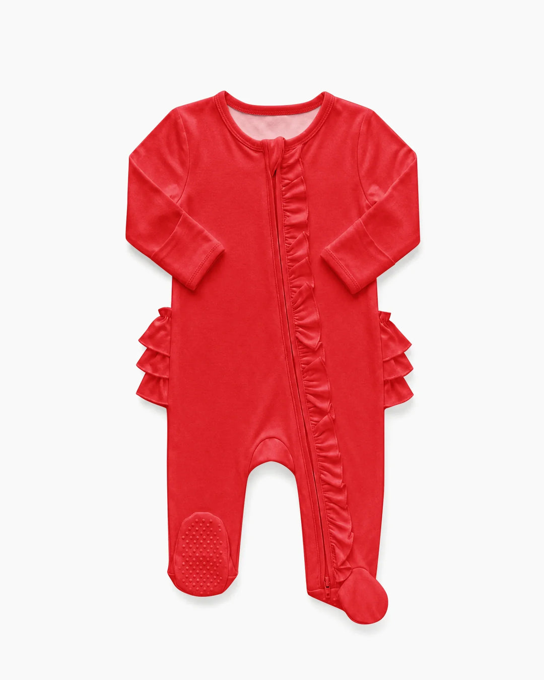 Solid Color Zipper Ruffle Footie