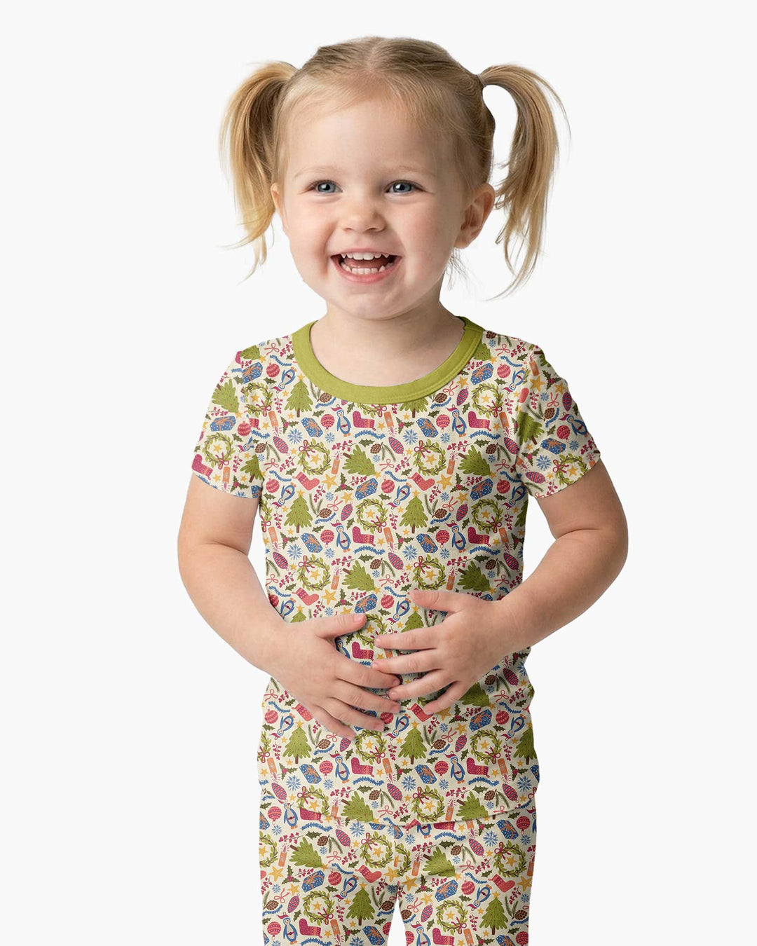 All Over Christmas Fun Bamboo Two Piece Short Sleeve Pajama Set