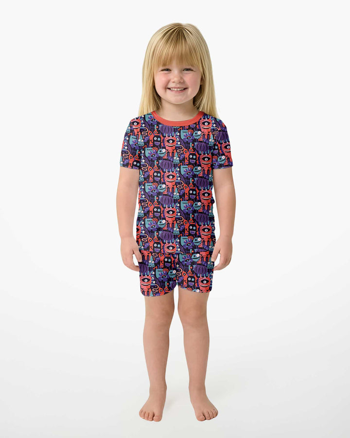 Halloween Multi Eyed Monsters Bamboo Two Piece Short Sleeve Shorts Pajama Set