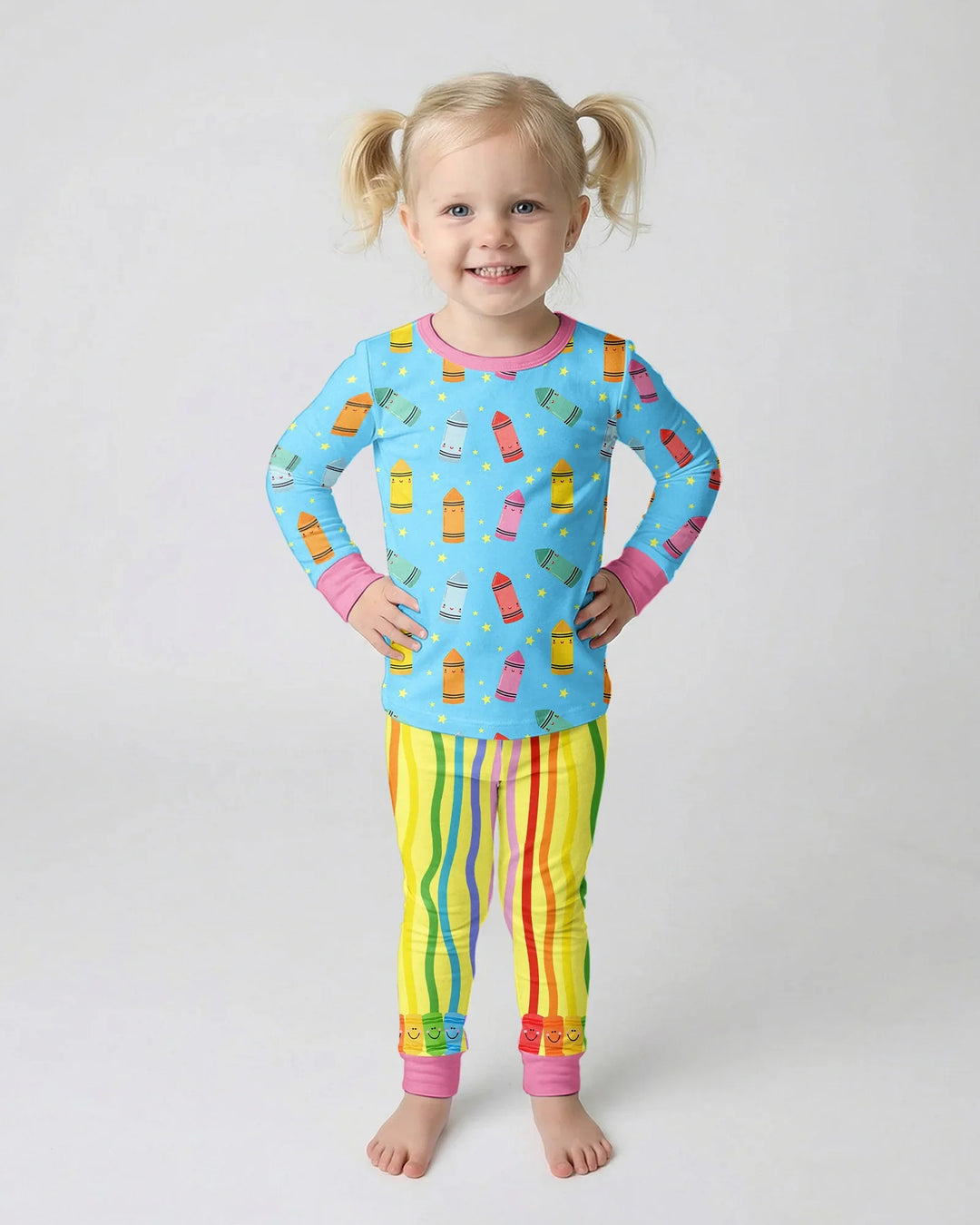 Happy Crayon Friends Bamboo Two Piece Long Sleeve Pajama Set