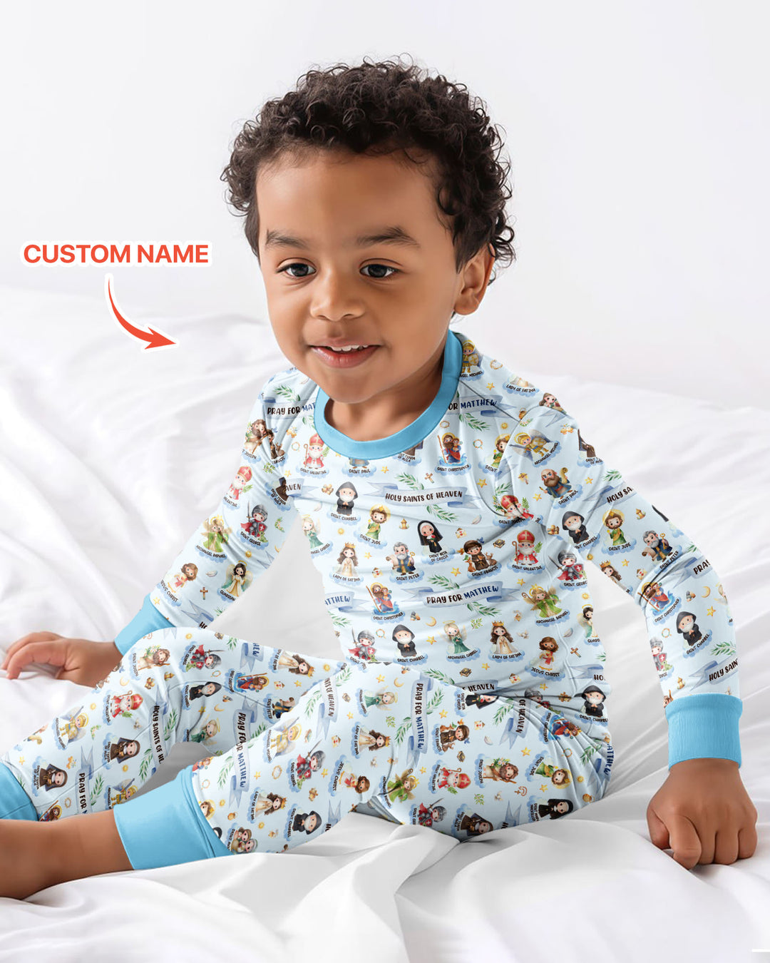 Holy Saints of Heaven Custom Name Bamboo Two Piece Long Sleeve Pajama Set