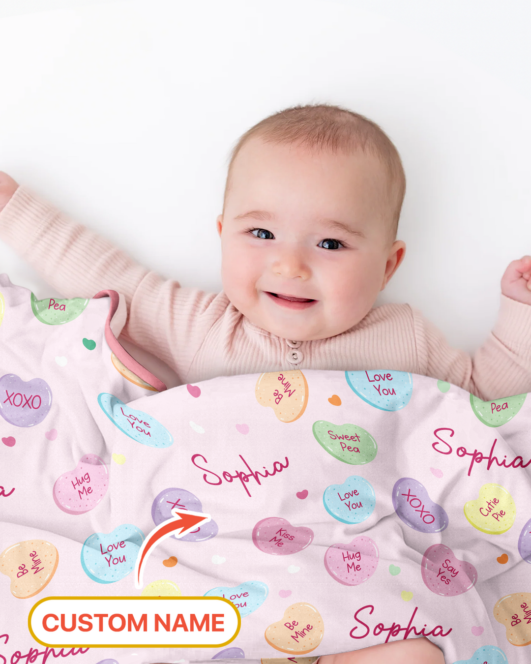 Custom Name Colorful Candy Hearts Family Matching Bamboo Blanket