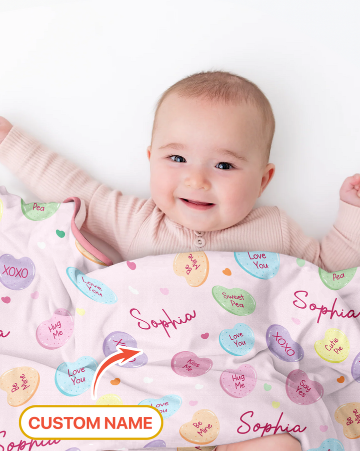 Custom Name Colorful Candy Hearts Family Matching Bamboo Blanket