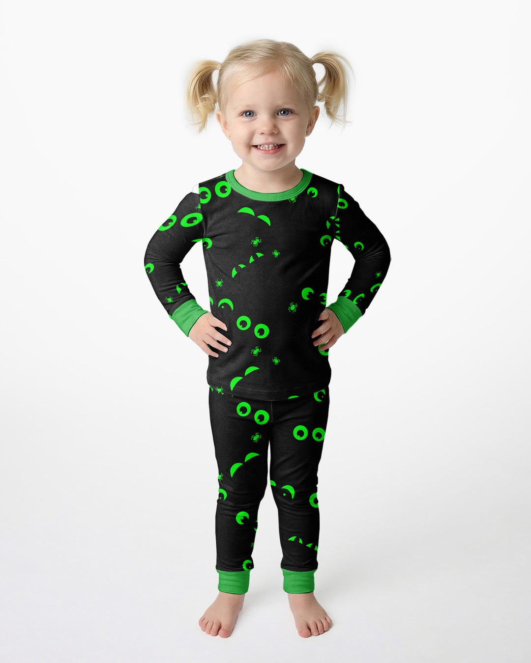 Glow In The Dark Creepy Spiderweb Bamboo Two Piece Long Sleeve Pajama Set