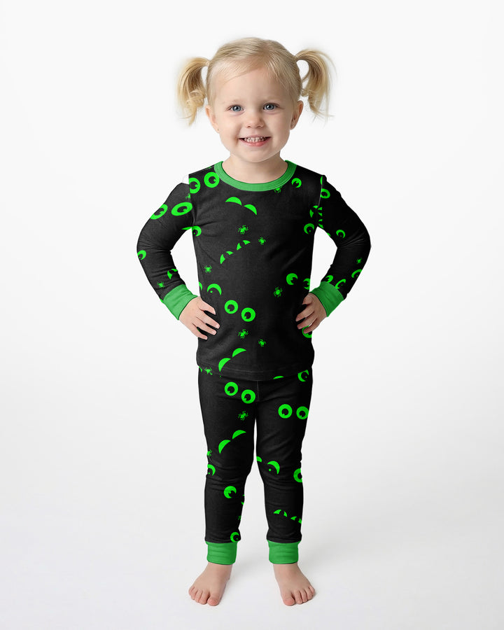 Glow In The Dark Creepy Spiderweb Bamboo Two Piece Long Sleeve Pajama Set