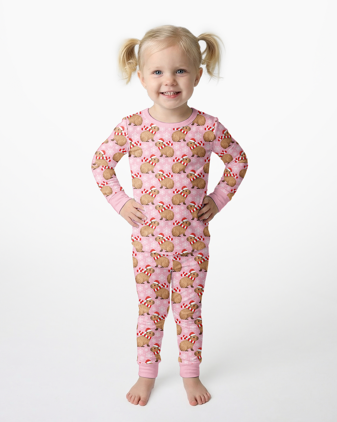 Holiday Capybaras Bamboo Two Piece Long Sleeve Pajama Set