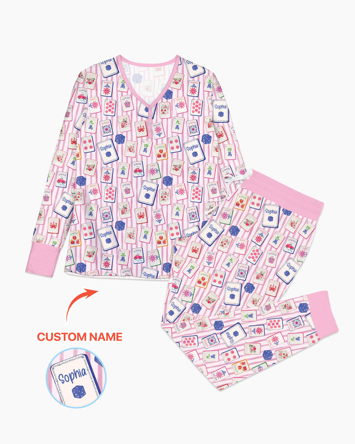 Coastal Mahjong Custom Name Mommy & Me Matching Bamboo Women Pajama Set