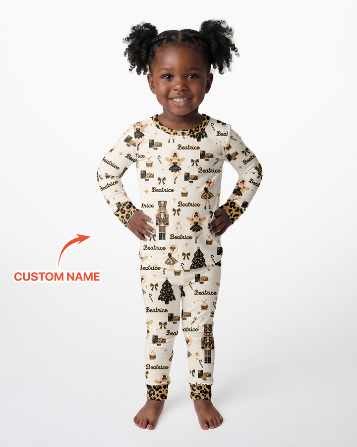 Custom Name Leopard Nutcracker Era Bamboo Two Piece Long Sleeve Pajama Set