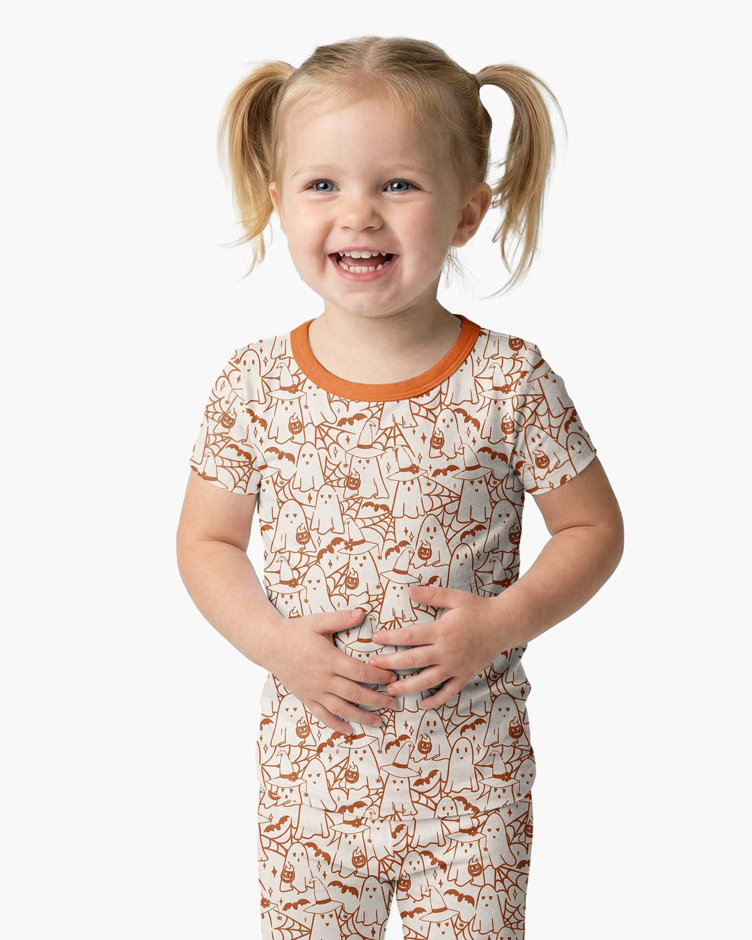 Boo Trick or Treat Ghosts Halloween Bamboo Two Piece Short Sleeve Pajama Set