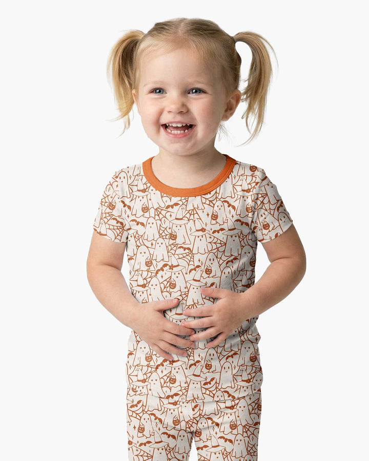 Boo Trick or Treat Ghosts Halloween Bamboo Two Piece Short Sleeve Pajama Set