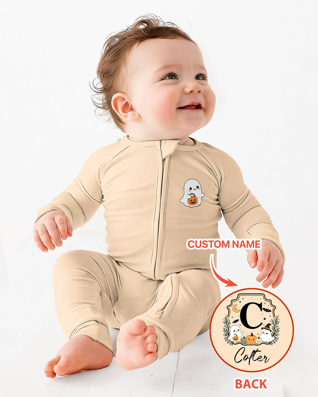 Custom Monogram Ghost Pumpkin Bamboo Convertible Zippy
