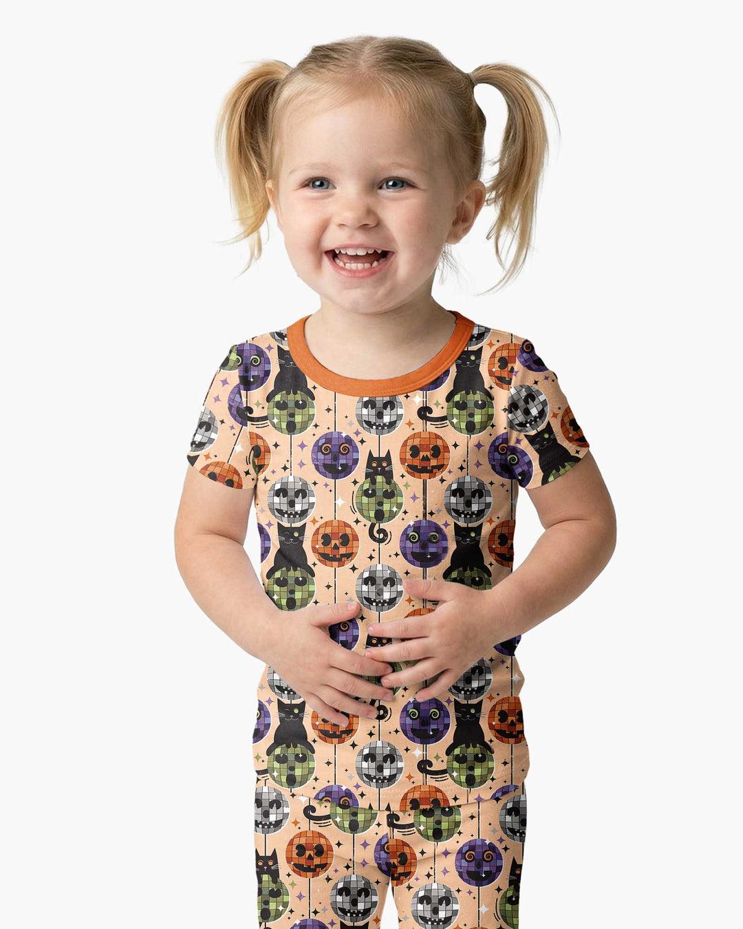 Groovy Halloween Disco Cat Bamboo Two Piece Short Sleeve Pajama Set