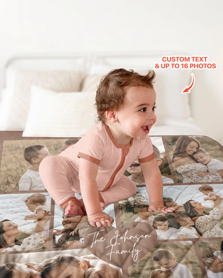Custom Photo Collage Family Bamboo Quilt Blanket