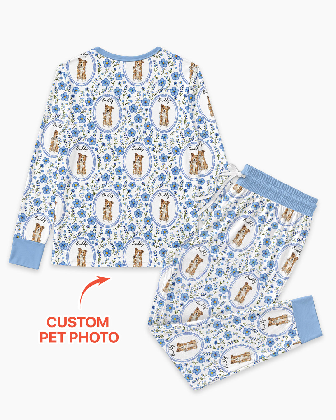 Custom Pet Photo Flower Garden Bamboo Women Pajama Set