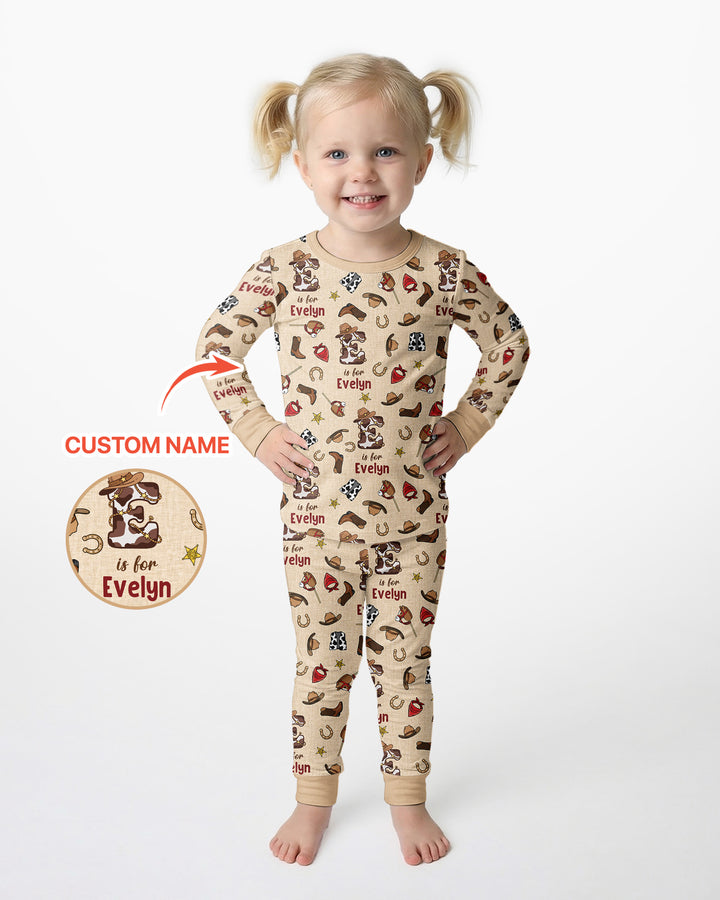 Little Wranglers Custom Name Bamboo Two Piece Long Sleeve Pajama Set