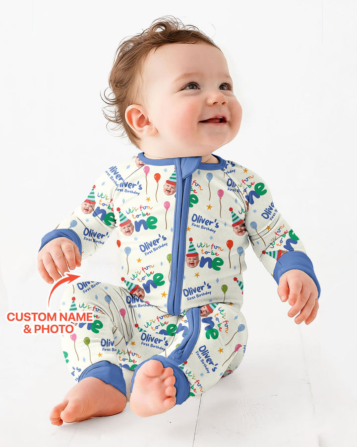 Custom Photo First Birthday Fun Bamboo Convertible Zippy