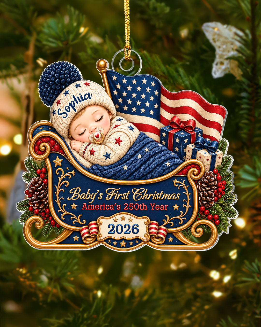Personalized First Christmas 250th Anniversary Acrylic Ornament 2026