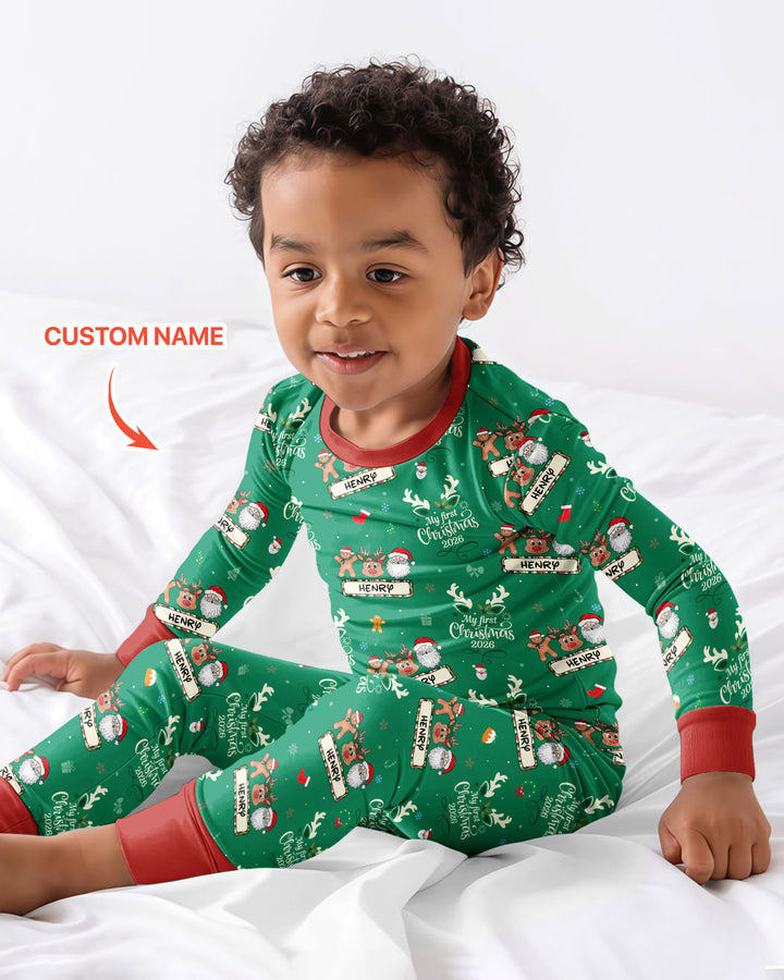 Custom Name Merry Christmas My Deer 2026 Bamboo Two Piece Long Sleeve Pajama Set