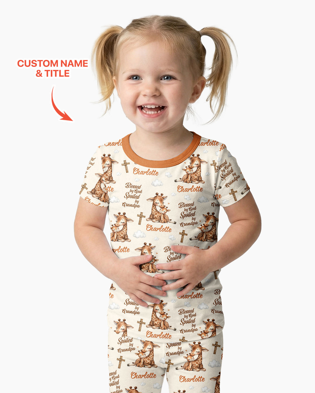 Custom Name Blessed By God Spoiled By Grandma Bamboo Two Piece Short Sleeve Pajama Set