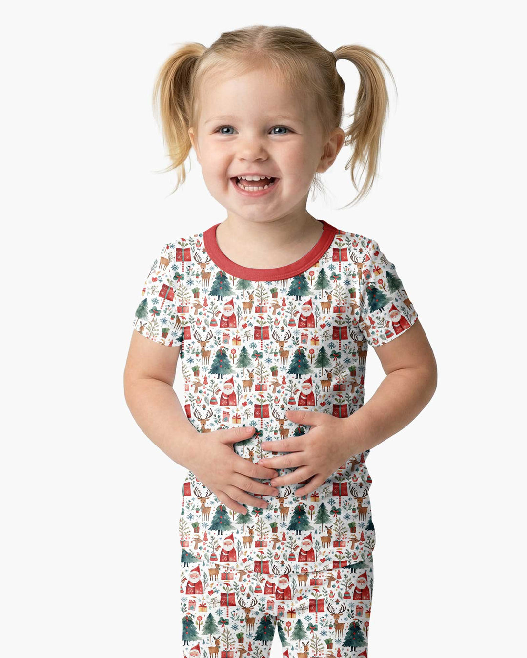 Christmas Tree Santa Bamboo Two Piece Short Sleeve Pajama Set