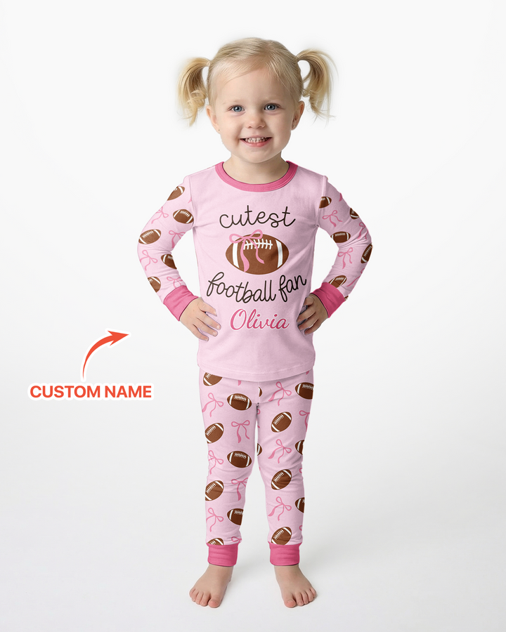 Custom Name Cutest Football Fan Bamboo Two Piece Long Sleeve Pajama Set