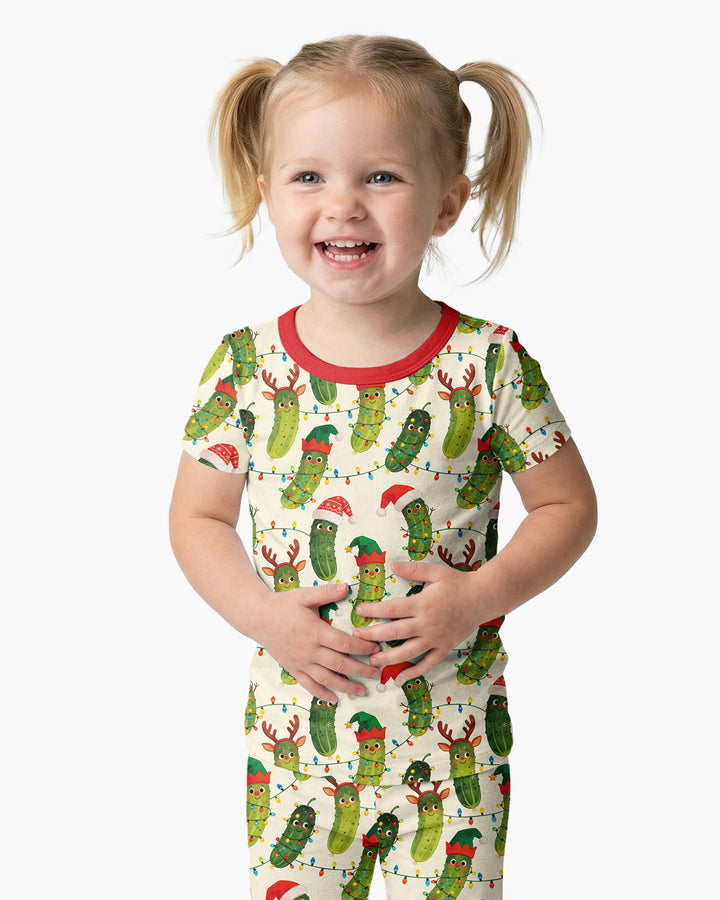 Cheerful Christmas Pickle Bamboo Two Piece Short Sleeve Pajama Set