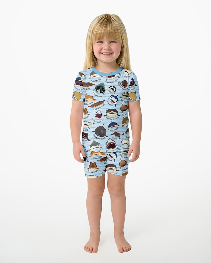 Shark Faces Bamboo Two Piece Short Sleeve Shorts Pajama Set