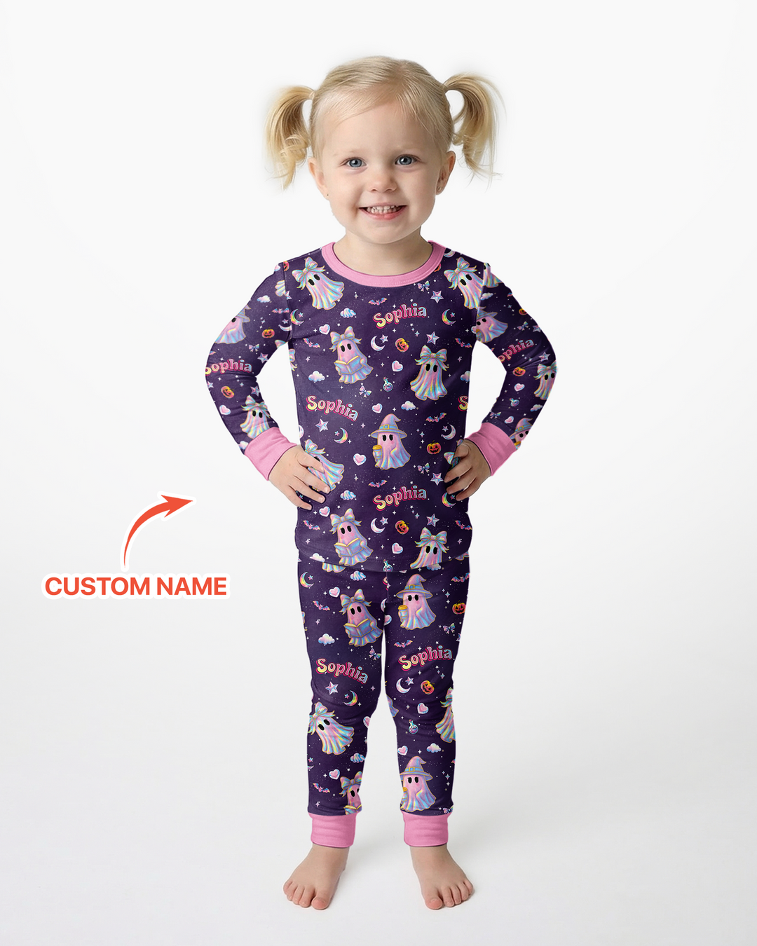 Holographic Cute Ghost Bamboo Two Piece Long Sleeve Pajama Set