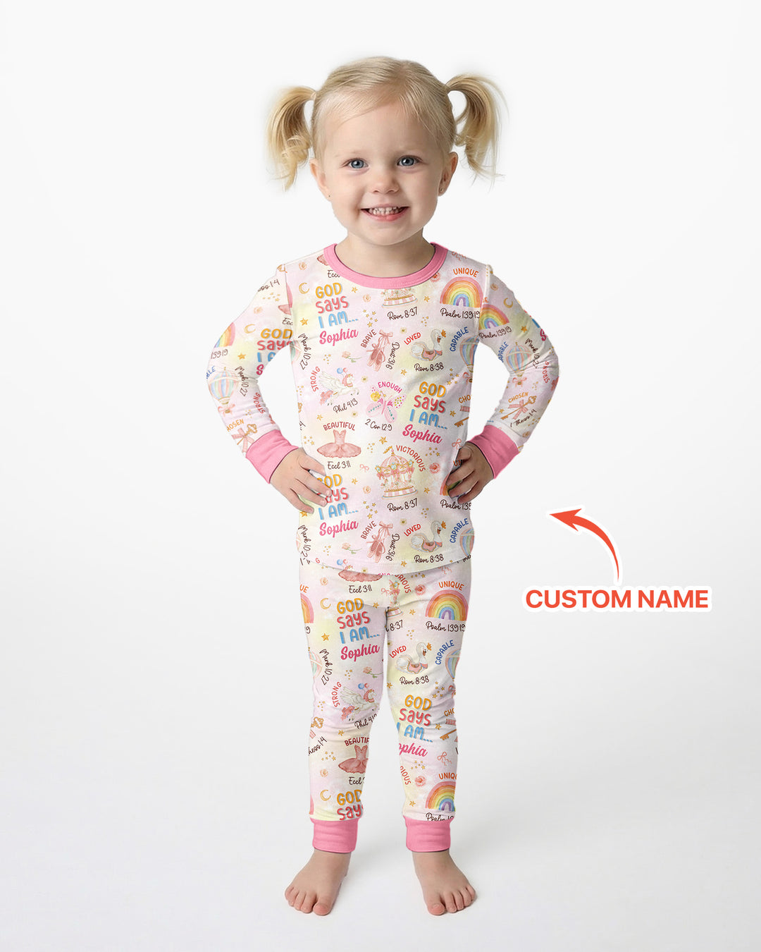 God Says I Am- Ballerina Custom Name Bamboo Two Piece Long Sleeve Pajama Set