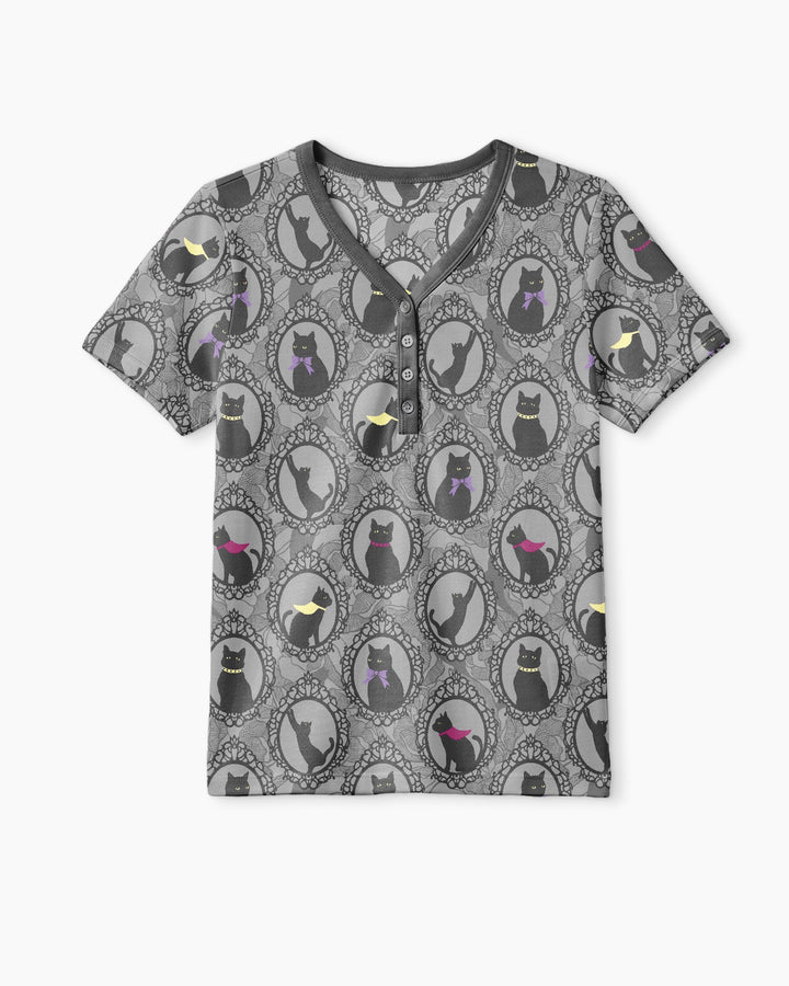 Midnight Cat Parade Bamboo Women Short Sleeve Short Pajama Set