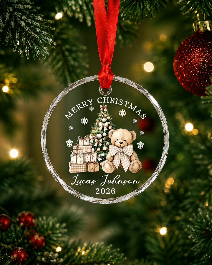 Baby First Christmas 2026 Personalized Glass Ornament
