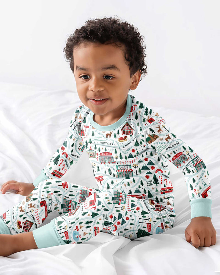 Whimsical North Pole Map Bamboo Two Piece Long Sleeve Pajama Set