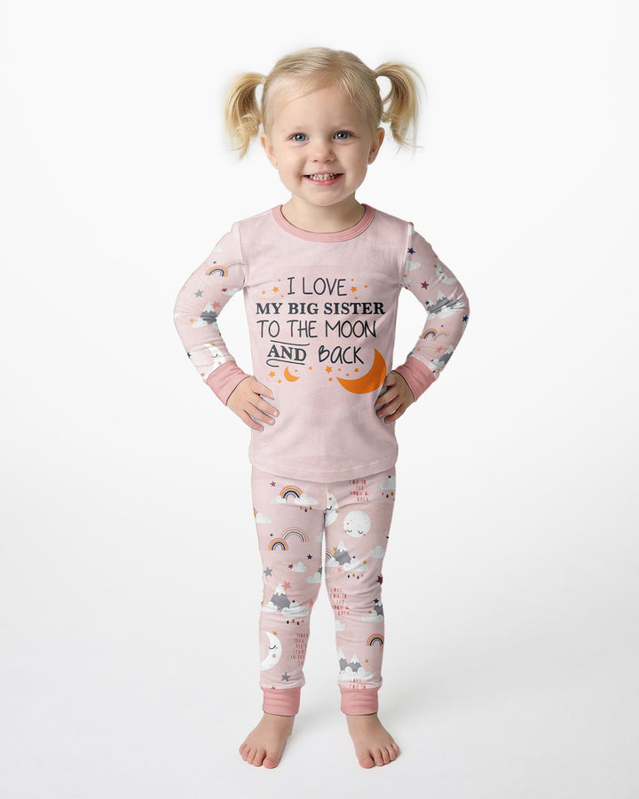 I Love My Big Sister To The Moon And Back Bamboo Two Piece Long Sleeve Pajama Set