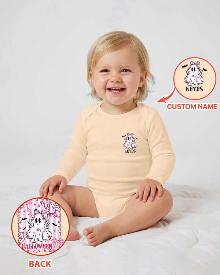 Personalized My First Halloween Pink Coquette Ghost Girl Bamboo Bodysuit